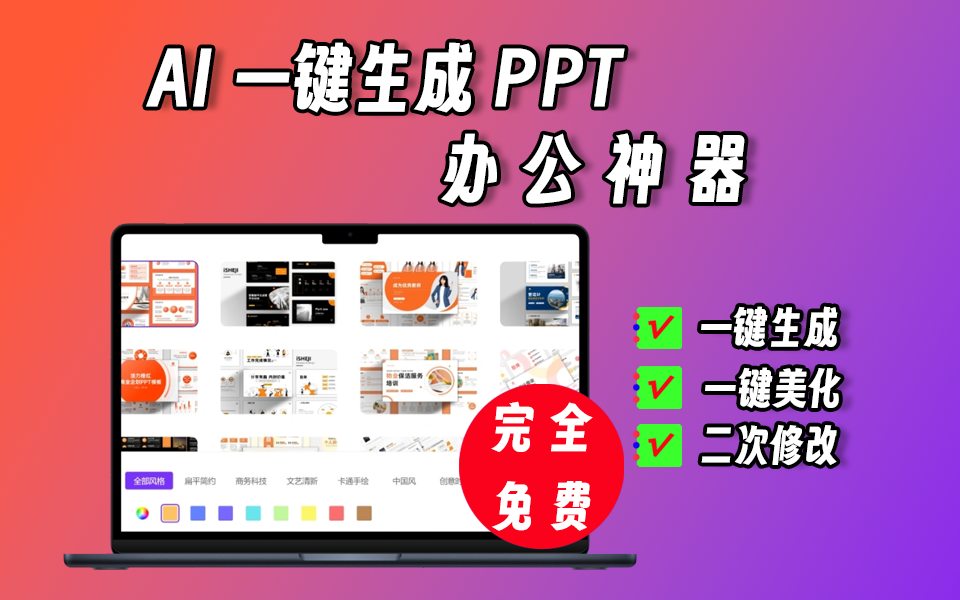 AI一键生成PPT，输入一个标题自动生成，一键美化、支持二次修改-爱工作