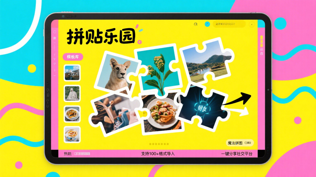 创意拼图，内置多种拼图样式、艺术字效果等，完全免费用-爱工作