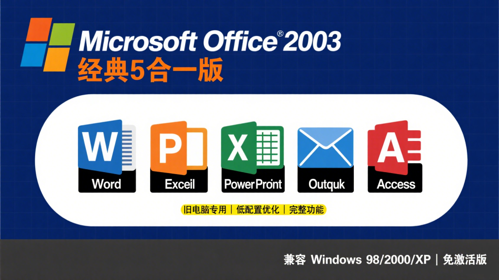 office 2003 经典5合一版，旧电脑必备办公软件-爱工作