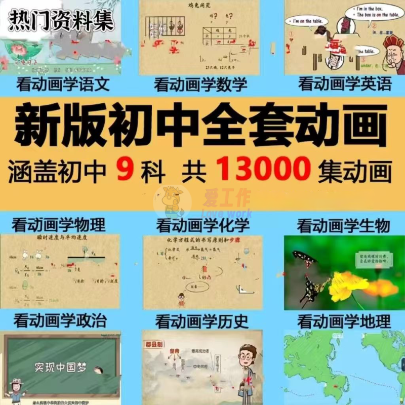 自费后买的学习资源，看动画学初中数学、物理、生物、地理等课程，超级详细-爱工作