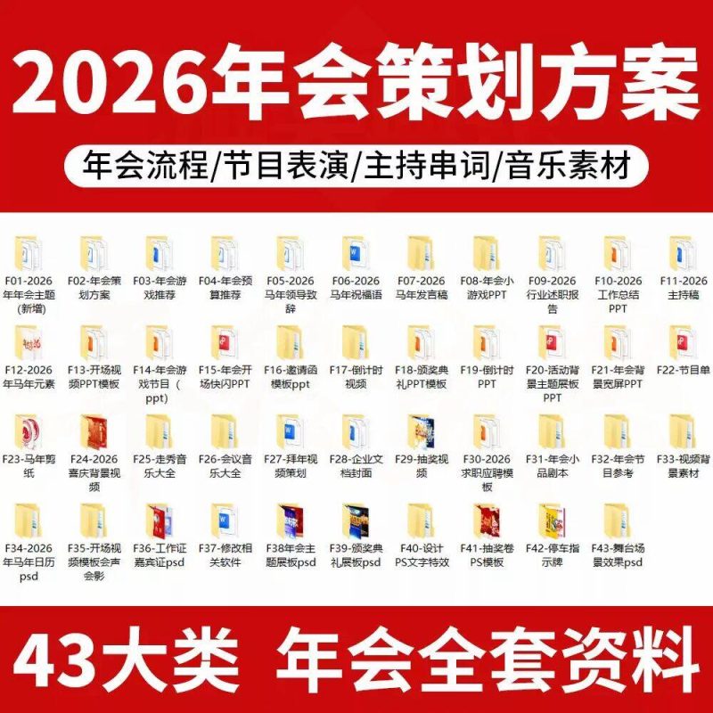 2026年马年年会主题合集，年会流程/节目表演/主持串词/音乐素材等，超全-爱工作