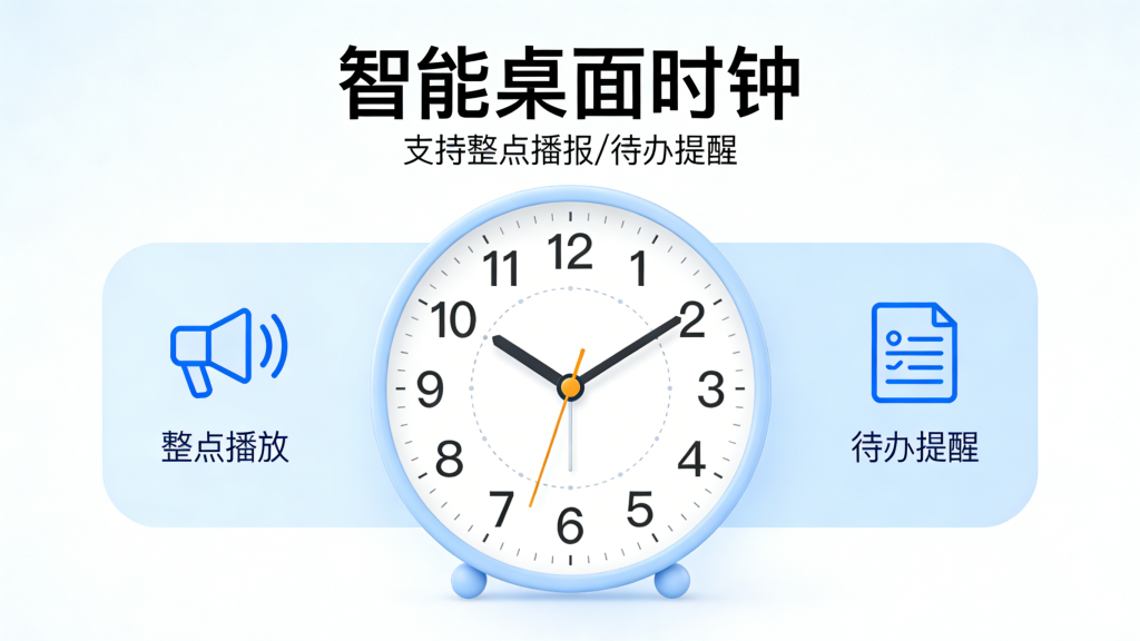 桌面时钟，支持整点播报、待办提醒等功能，支持离线播报、在线播报-爱工作