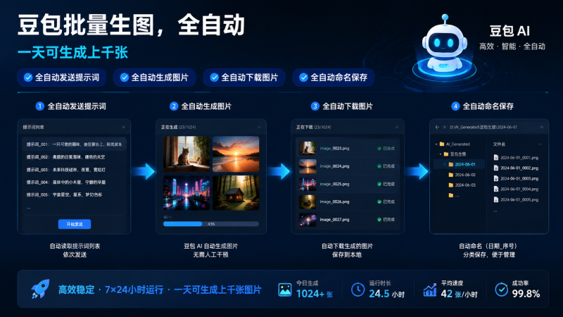 豆包批量生图，全自动，一天可生成上千张，全自动发送提示词，全自动下载，全自动命名-爱工作