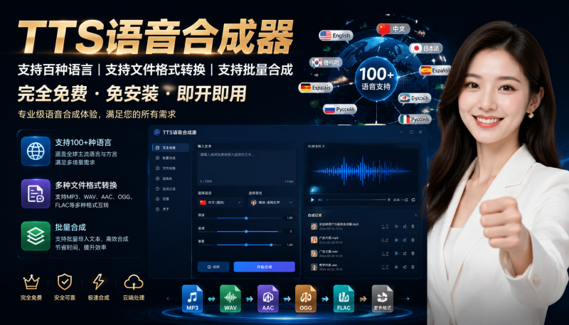 最新TTS配音，支持批量，支持文件格式转换，功能超多-爱工作