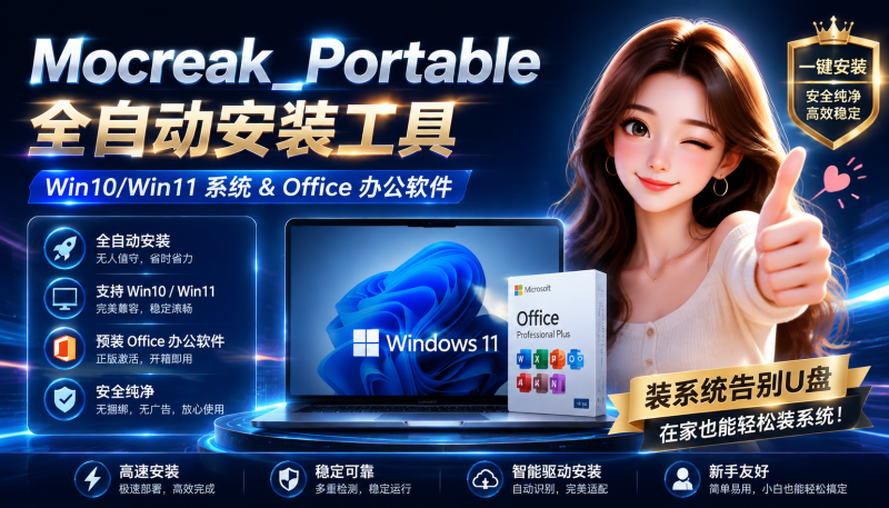 Mocreak全自动安装office和win10、win11系统，告别U盘装系统-爱工作