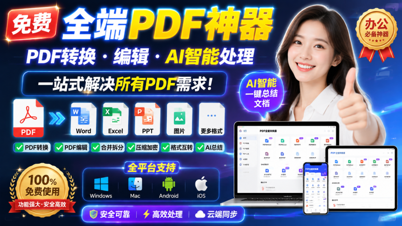 pdfgearPDF免费转换器，pdf编辑器支持win系统、安卓、IOS、mac系统，内置AI功能-爱工作