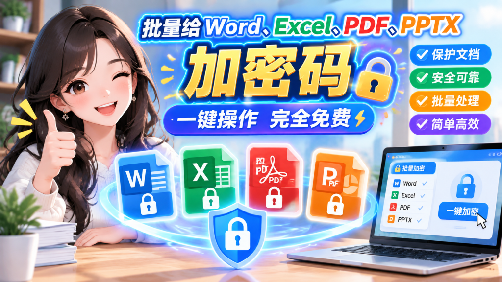 批量加密密码工具，PDF/Word/Excel/PPT 一键批量加打开密码，行政财务狂喜-爱工作