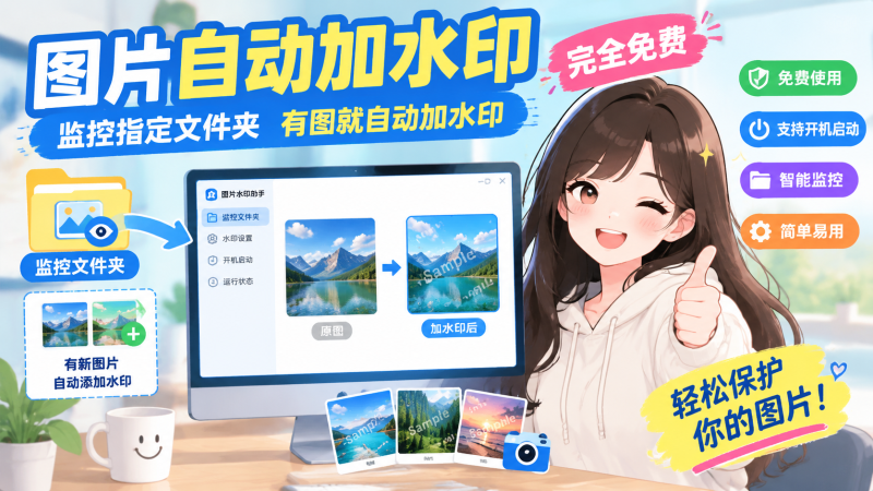 图片自动加水印，图片一丢进文件夹就自动盖好水印，全程不用动手-爱工作