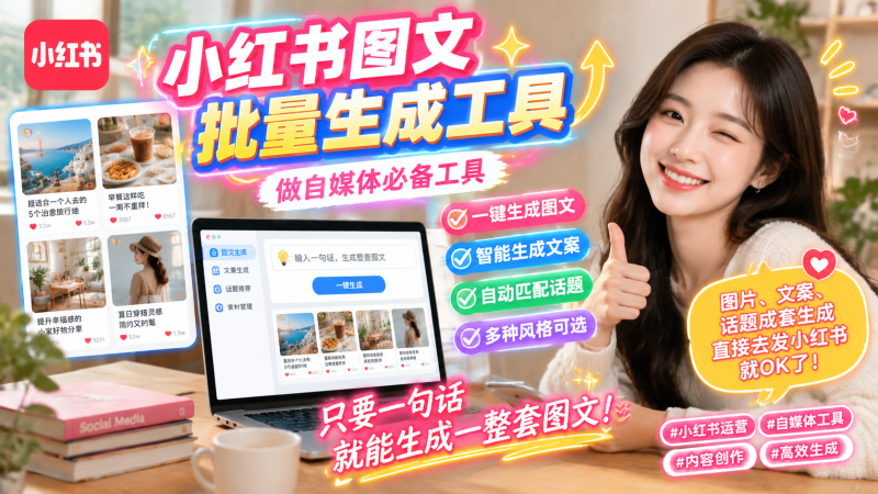 小红书图文批量生成工具，话题、文案、配图一键生成，直接发布-爱工作