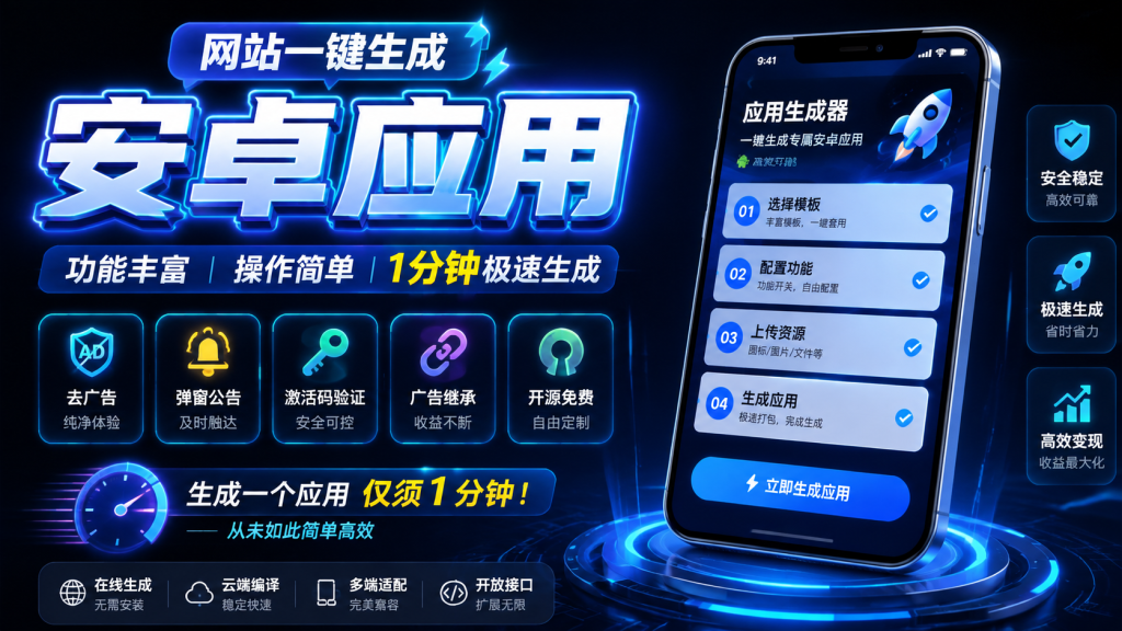 开源免费，网页转安卓应用，1分钟生成一个APP，支持广告、激活等功能-爱工作