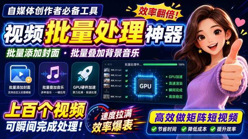 视频批量加封面，把封面添加到视频第一帧，不用剪辑软件批量添加-爱工作