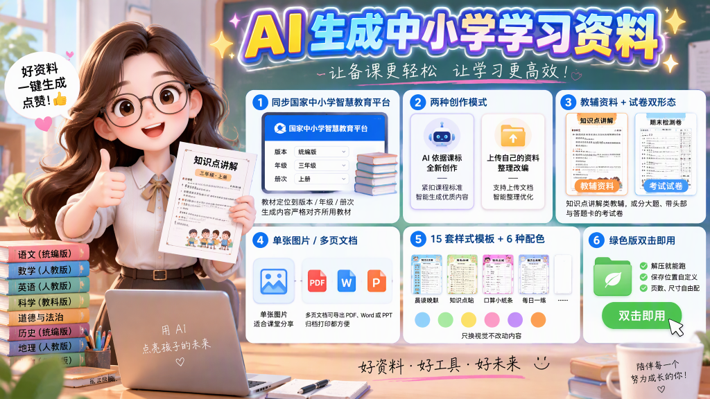 孩子的教辅别再乱买了：同步国家中小学智慧平台，AI 一键生成图文教辅和试卷-爱工作