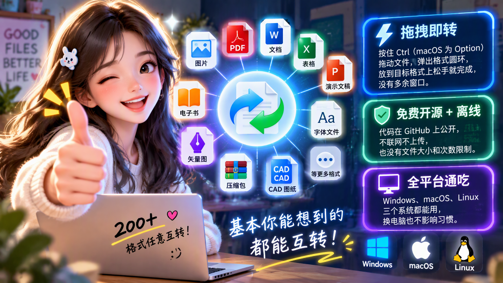 Filee：200+ 格式拖拽互转，免费开源离线格式转换工具-爱工作